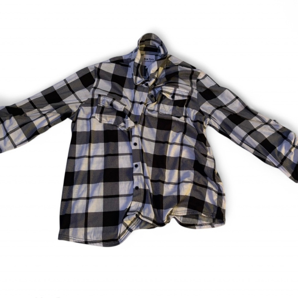 Black and White Plaid Button-Up Shirt